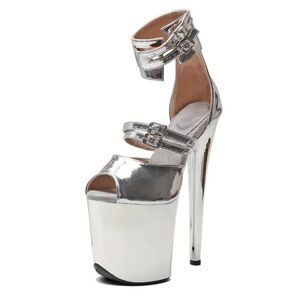 Silver Platform High Heels 8 Inch